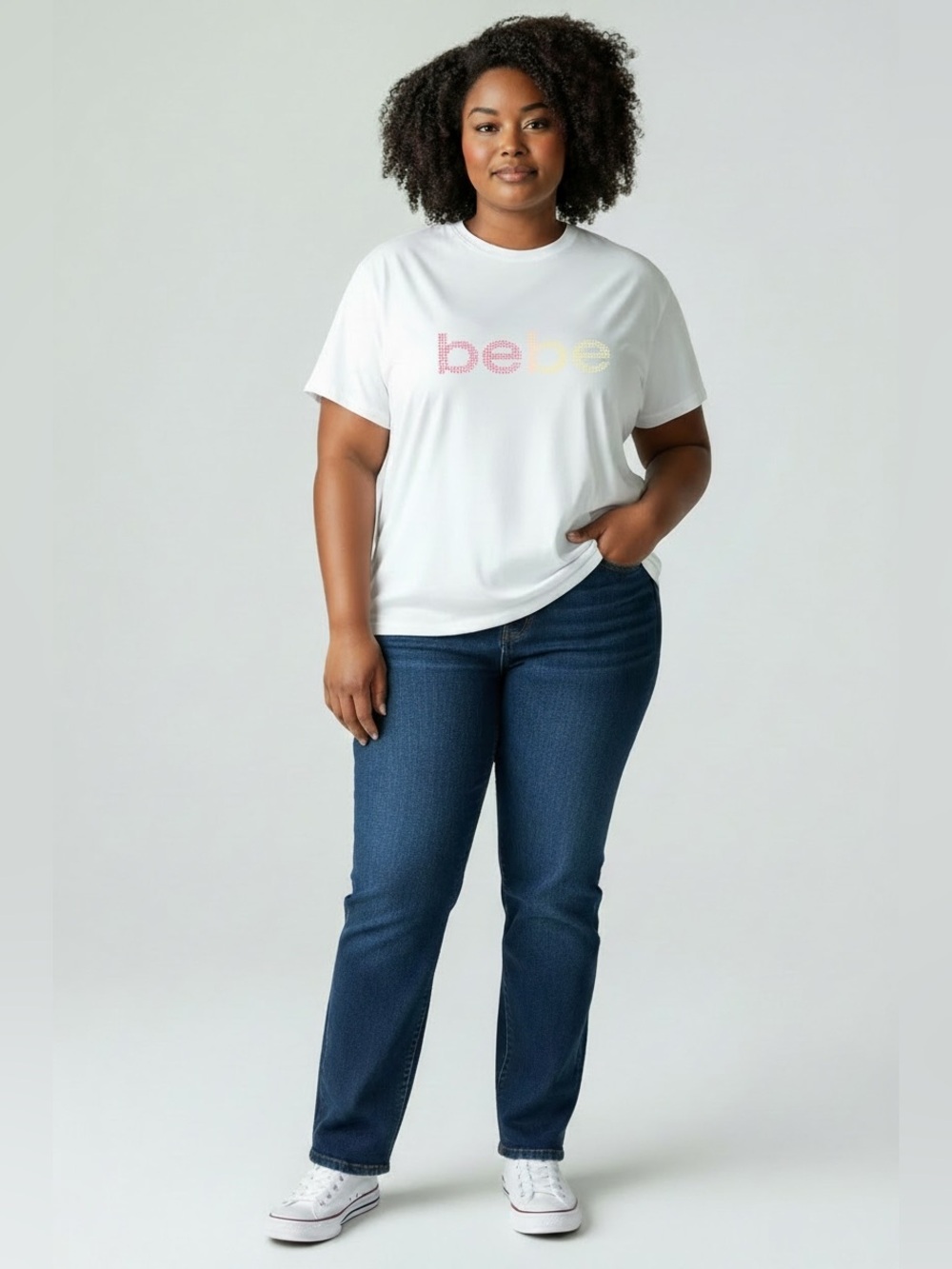 BEBE Sport Plus Size Rainbow Logo White Tee Size 3X NWT